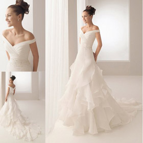 Free Shipping Sundayfrog Barcelona Off Shoulder Strapless Court Train Ruffled Embroidery Ivory Wedding Bridal Dress-005