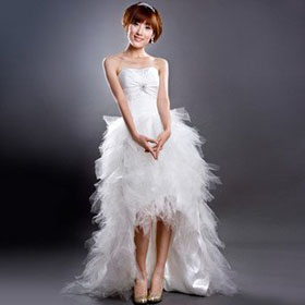 Small Trailing Wedding / Short in Front Drag / 804 Off-white Wedding Dress Short Paragraph