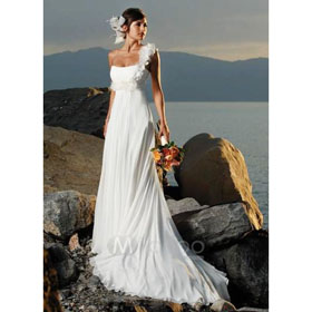 A-line One Shoulder Chiffon Wedding Dress