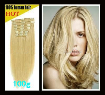CLIP IN/ON HAIR EXTENSIONS , REMY INDIAN HUMAN HAIR EXTENSION #22 Medium Blonde 16" to 26" 8pcs/set 100g 5sets/lot