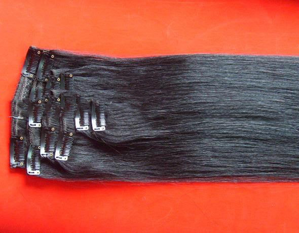 28" 100g #1 100% HUMAN HAIR CLIPS On EXTENSIONS Jet Black 100g 7pcs