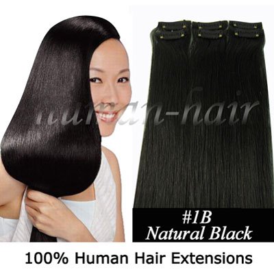 20" 6 Pcs/set Human Hair Clips On in Extension #1B Natural Black Color 36gram