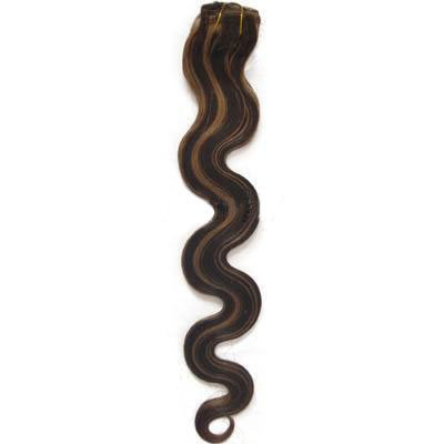 20" 7pcs Clip In On 100%Human Hair Extensions Medium Brown/Blonde #4/27 5sets Wholesale 70g/set Wavy/Curly Body Wave Extension