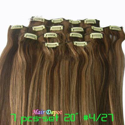 4 Sets/lot 20" 7pcs-set #4/27 Blend CLIP in On Hair Extension 70g 100% Human Hair Extensions Straight, Full Colors Assortable