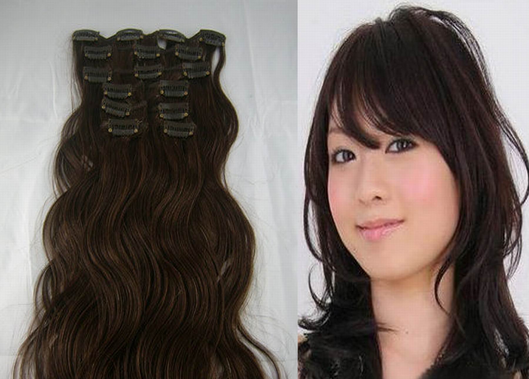 24" 8pcs Wavy Human Hair Clips in On Extension # 4,100g,the Best Gift for Ladies