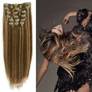 15",Clip In/on Hair Extensions,100% Human Hair Extension,#4/27,7pcs/set,70g/set,Free Shipping