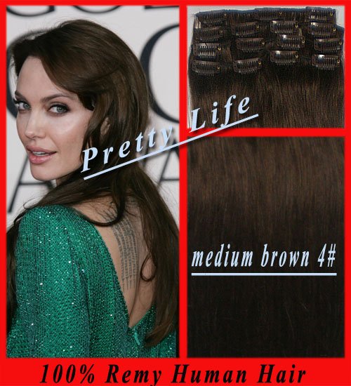 18inch 100% Remy Human Hair Extensions Clip In/On Extensions,7pcs/70g/15 Clips ,Free Shipping,medium Brown 4# 1 Set/lot