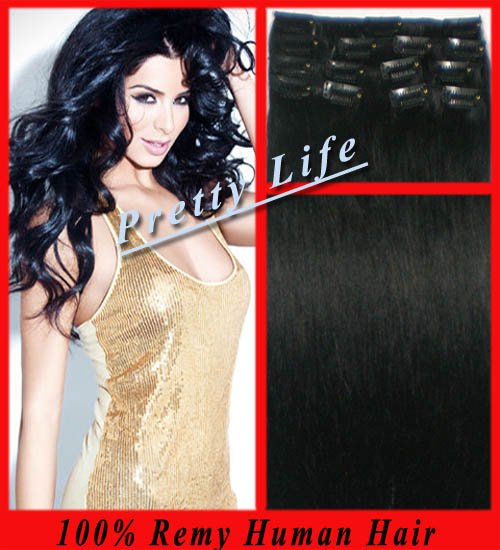 15" 100% Remy Human Hair Extensions Clip In/On Hair,7pcs/70g/15 Clips ,Free Shipping,Jet Black 1# 1 Set/lot