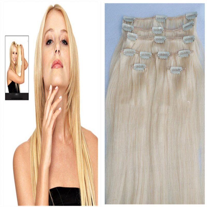 High Quality Clip On Hair Extensions 20" 613# Free Shipping +Chirstmas Discount