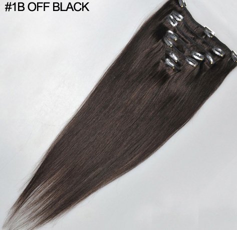 22" Clip In/on Hair Extension, 100% Human Hair Extension,#1B Off Black, 7pcs/set,70g/set