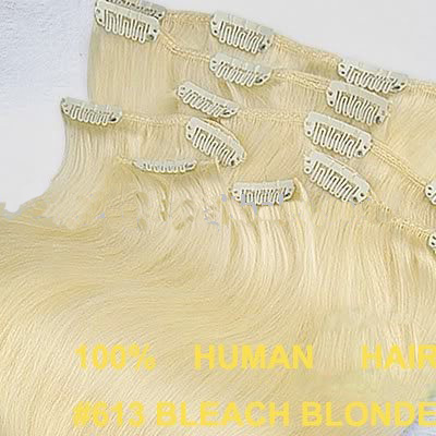 22" Clip in Human Hair Extensions BLEACH BLONDE #613 Remy EMS Free Shipping