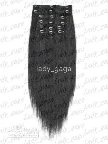 Human Hair Extensions Clip in On Hair Exstensions #1 3sets/lot 20" 7pcs/set 95g/set