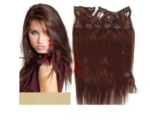 Free Shipping 20"10pcs/set HUMAN HAIR CLIP IN ON EXTENSION #33,90g 1sets