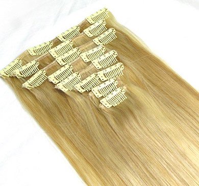 18" Clip In/on Hair Extension, 100% Human Hair Extension,#18 Ash Blonde, 7pcs/set,70g/set