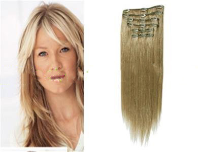 20",Clip In/on Hair Extensions,100% Human Hair Extension,ash Blonde #18,7pcs/set,70g/set,Free Shipping