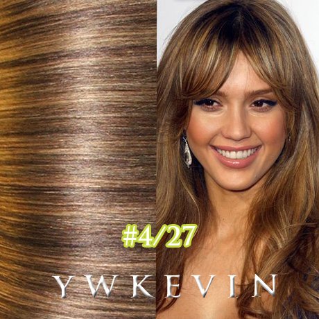 Full Head Set 20'' 8pcs Clip In On Human Hair Extensions #4/27 Medium Brown Mixed Honey Blonde 100g/set