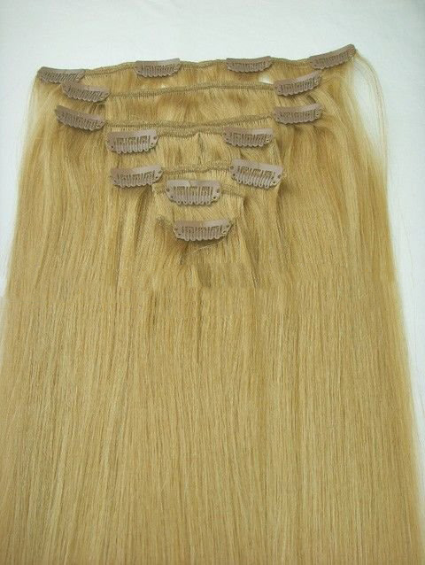 15",Clip In/on Hair Extensions,100% Human Hair Extension,#27 Honey Blonde,7pcs/set,70g/set,Free Shipping