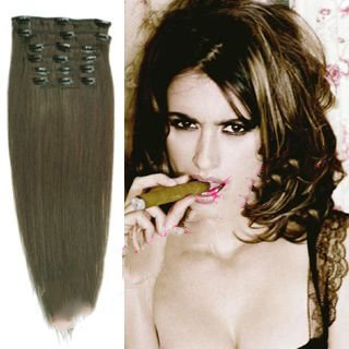 15",Clip In/on Hair Extensions,100% Human Hair Extension,#5,7pcs/set,70g/set,Free Shipping