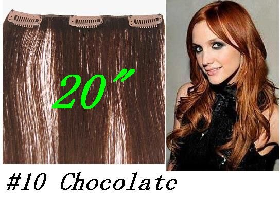 5 Sets/ Lot 20" X 32" Width 70g CLIP IN ON HAIR EXTENSIONS , REMY HUMAN HAIR EXTENSION #10 Chocolate 7pcs/set