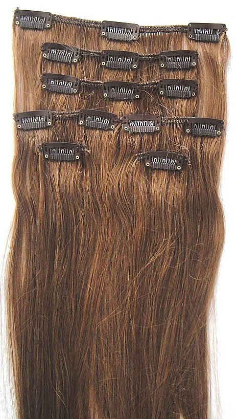 20" Clip In/on Hair Extension, 100% Human Hair Extension,Light Brown #8, 8pcs/set,100g/set