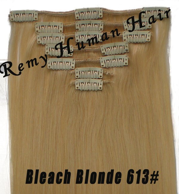 18inch 100% Remy Human Hair Extensions Clip In/On Extensions,7pcs/70g/15 Clips ,Free Shipping,Bleach Blonde 613# 1set/lot