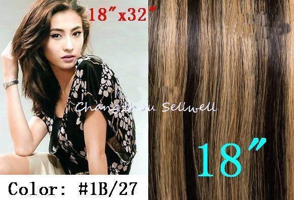 Free Shipping 70g 7pcs/set 5sets/lot 26"x32" CLIP IN ON HAIR EXTENSIONS , REMY HUMAN HAIR EXTENSION Color #1B&#30