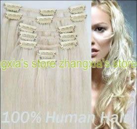 20",Clip In/on Hair Extensions,100% Human Hair Extension,Lightest Blonde #613,7pcs/set,70g/set,Free Shipping