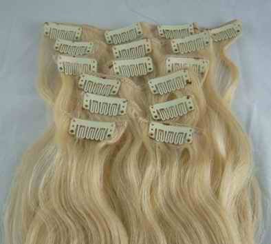 28" 7pcs Wavy Human Hair Clips in On Extension # 613,140g, The Best Gift for Ladies