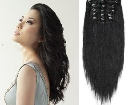 20" 80g Clip In/on Hair Extension,100% Human Hair Extension, Colour1# ,5sets/lot, DHL Free Shipping