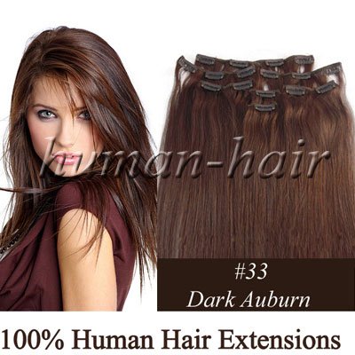 15" Remy Clips On Human Hair Extension #33 Dark Auburn Color 70gram 7pcs/pack