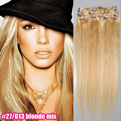 20" Clip In/on Hair Extension, 100% Human Hair Extension,#27/613, 8pcs/set,100g/set