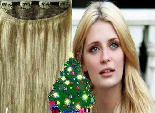 Free Shipping 20" 1pcs Full Around Head Human Hair Clip in On Extensions #613,100g ,the Best Chrismas Gift for Ladies