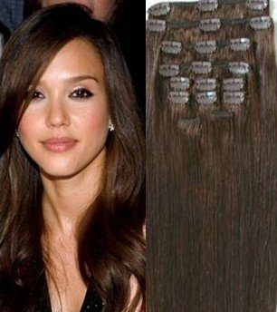 20" Clip in Remy Human Hair Extensions-dark Brown #4 Free Shipping