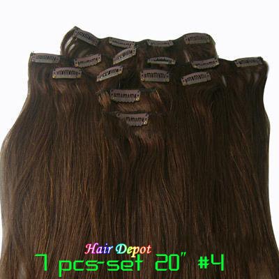9 Sets/lot 20" 7pcs-set #4 CLIP in On Hair Extension 70g 100% Human Hair Extension Chocolate Brown Silky, Mixed & Assorted