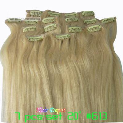 4 Sets/lot 20" 7pcs-set #613 CLIP in On Hair Extension 100% Human Hair Extensions 70g Bleach Blonde, Full Colors Assortable