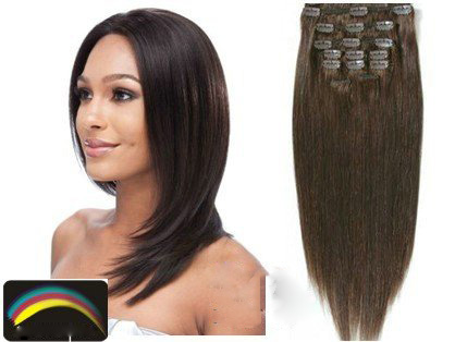 80g 20" Clip in Hair Extension 100% Human Hair #4 (1 Set=7pcs) Free Shipping