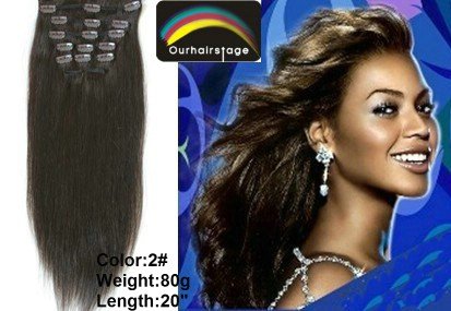 20" Clip In/on Hair Extension 100% Human Hair #2,7pcs,80g/set,5sets/lot,DHL Free Shipping