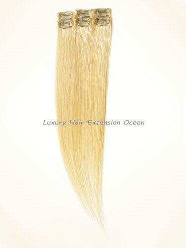 20", 100g Remy Clip On Hair Extension, Blond Clip in Human Hair
