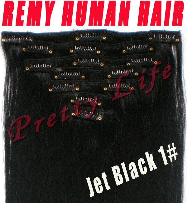 18inch 7pcs 100% Remy Human Hair Clip In/On Extensions,70g 15clips,32"wide,Free Shipping,JET BLACK 1# 1 Set/lot