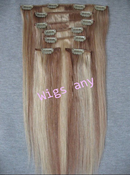 (7Pcs 70g)/Set,16'',Color:#6/613 Medium Brown Mix With Bleach Blonde.100% Chinese Remy Human Hair,Clip On Hair Extension.