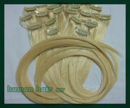 22 Inch 70g 100% Remy Clip in On Human Hair Extension #613 Light Blonde