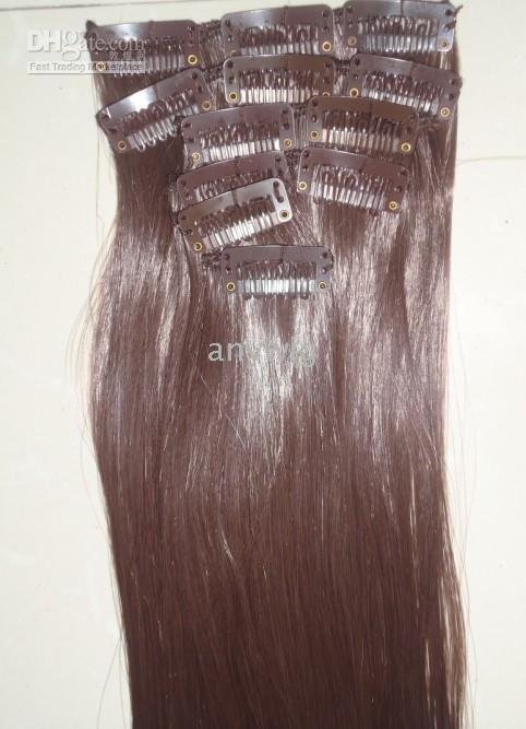 Promotion-Kanekalon Clip In/on Hair Extension.Color:Dark Brown,Length:20''