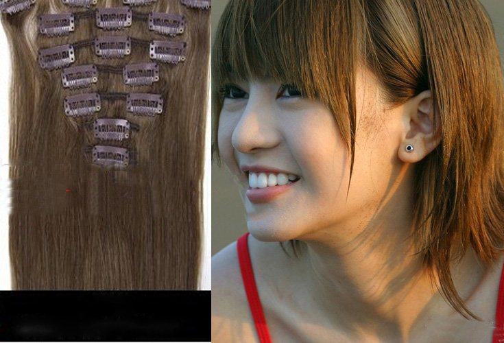 Hair Extensions 10pcs 20" #8 Chestnut Brown,140g Full Around Head Human Hair Clip in On Extensions