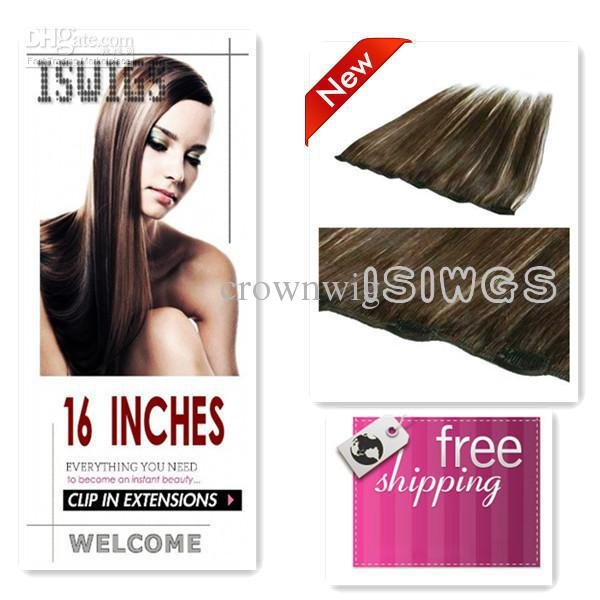 FREEshipping Wholesale - 16"length12" Width Quick-Length Piece REMY HUMAN HAIR EXTENSION # 3 Brown 30g/set 10set/lot