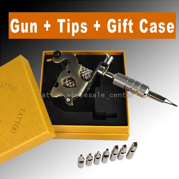 Free Shipping Top Tattoo Machine Gun Coild Grip 8 Tube Tips Gift Case