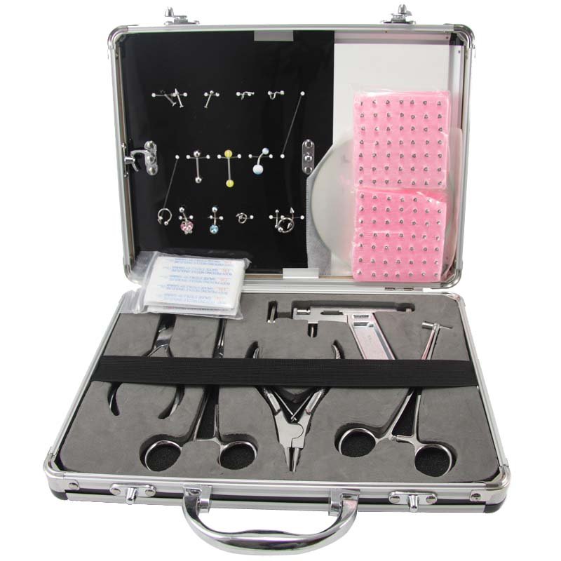 Retail Stainless Steel Body Piercing Kit 1piercing Gun 15needles 4forceps for Navel Ear Tongue New Arrival Cheap