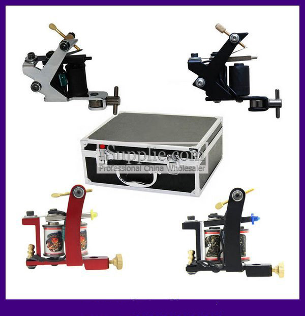 4pcs Shader Liner Tattoo Machine Guns with Carrying Case + Free Shipping