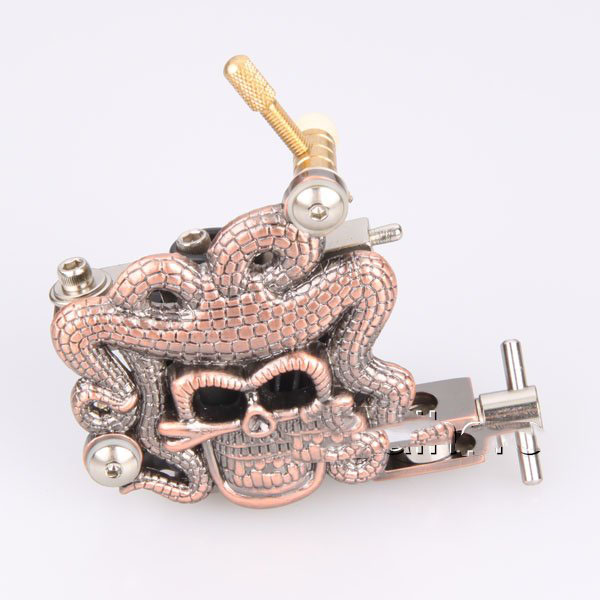 High Grade 10 Wrap Coils Tattoo Machine Copper Snake & Skull Frame