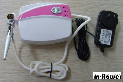 Portable Make Up Airbrush System With Pink In White Mini Air Compressor 3 Speed Air Brush 135 Kit Free Shipping