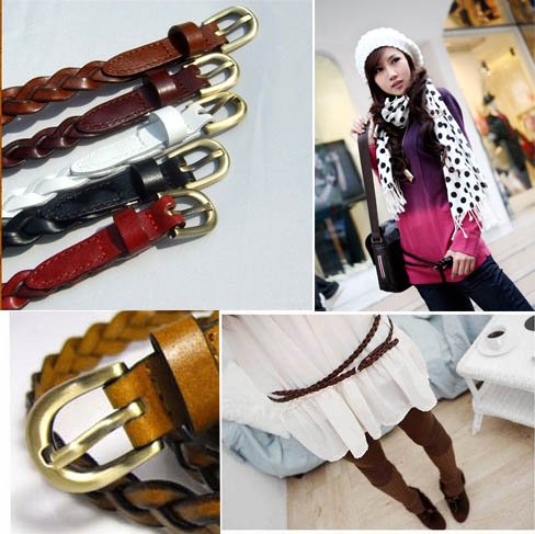 Woven Plaited Fashion Belt,genuine Leather Belt,Double Loops Belt+free Shipping